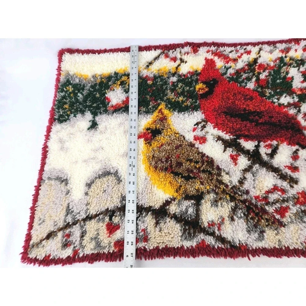 Vintage Cardinal Pair Finished Latch Hook Rug Kit Wall Hanging Birds Trees 37x27